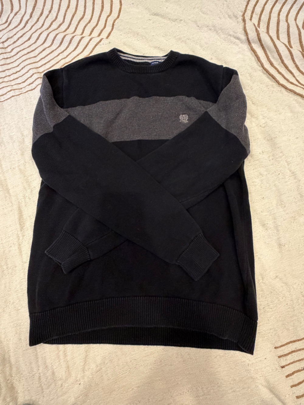 Men’s Chaps Black Crewneck Sweater with Charcoal Stripe